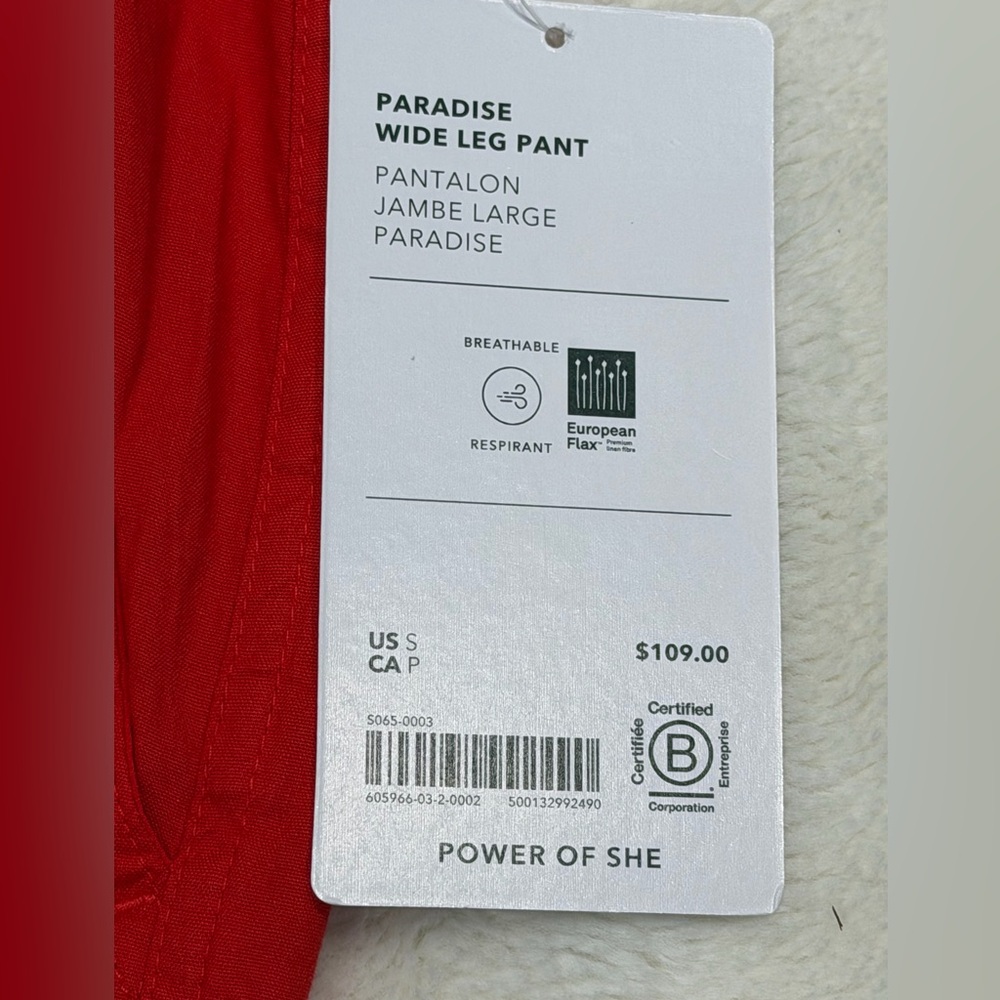 NWT  Athleta Womens Small Paradise Linen Blend Wide Leg Pant Red Drawstring - Picture 5 of 13